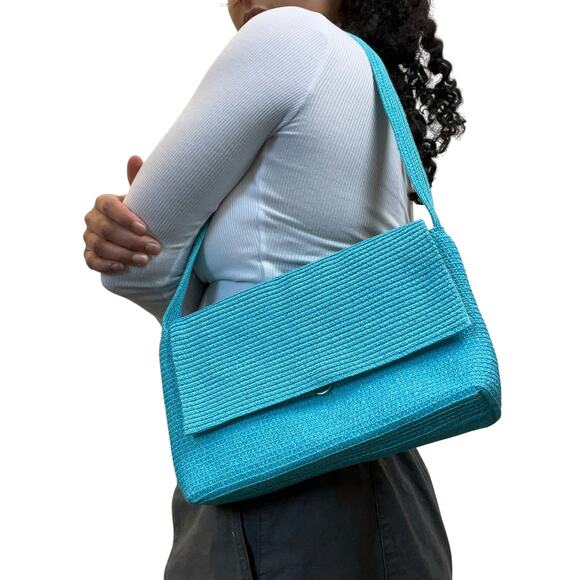 Vintage Talbots Blue Weave Shoulder Bag - Picture 1 of 6